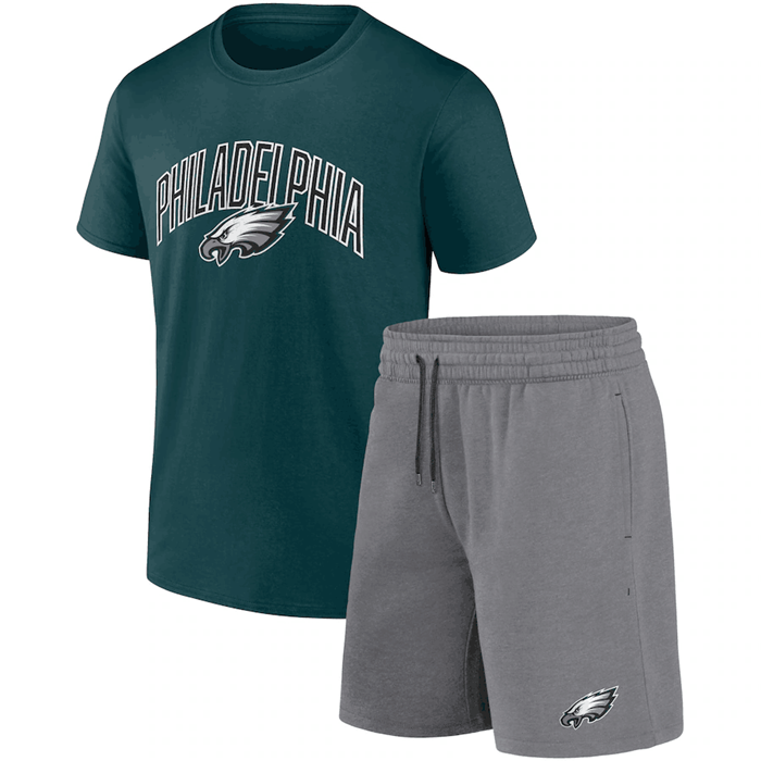 Men's Green/Heather Gray Philadelphia Eagles Arch T-Shirt & Shorts Combo Set